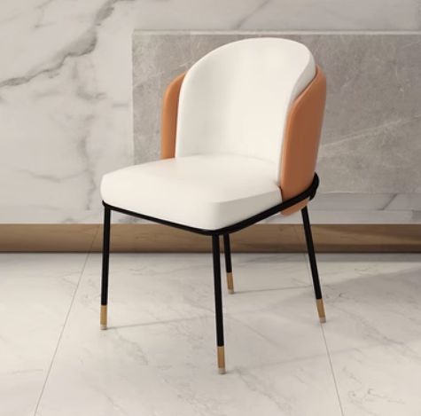 New modern simple luxury backrest dining chair (white leather*orange linen) (size: 54*54*79CM)