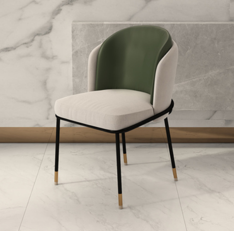 New modern simple luxury backrest dining chair (green leather * gray linen) (size: 54*54*79CM)