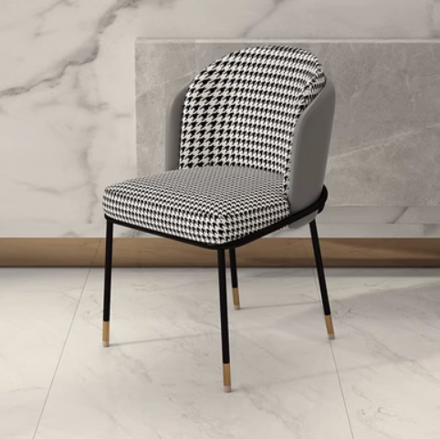 New modern simple luxury backrest dining chair (houndstooth*grey leather) (size: 54*54*79CM)