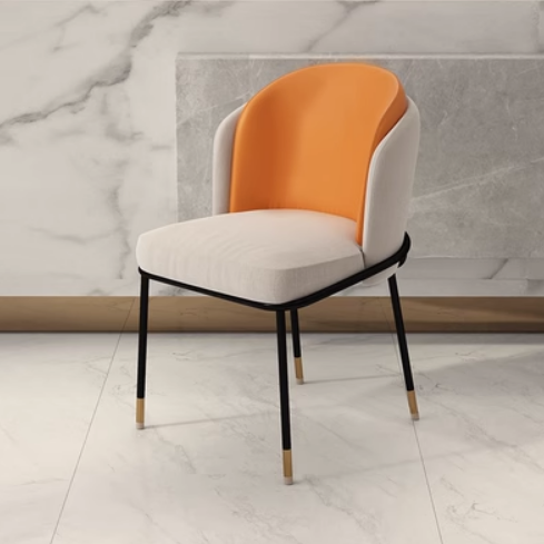 New modern simple luxury backrest dining chair (orange leather*grey linen) (size: 54*54*79CM)