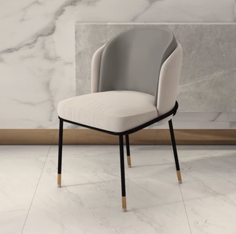 New modern simple luxury backrest dining chair (gray leather*grey linen) (size: 54*54*79CM)