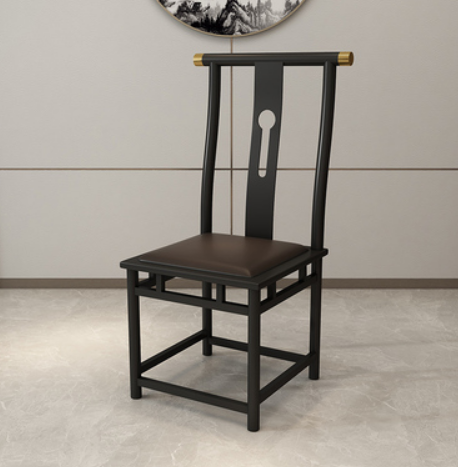 New retro style wrought iron backrest dining chair (F type * black frame * coffee color cushion) (size: 45*45*105CM)
