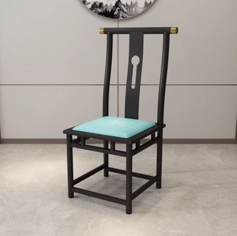 New retro style wrought iron backrest dining chair (F type * black frame * blue cushion) (size: 45*45*105CM)