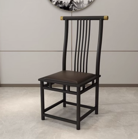New retro style wrought iron backrest dining chair (G type * black frame * brown cushion) (size: 45*45*105CM)