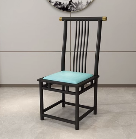 New retro style wrought iron backrest dining chair (G type * black frame * blue cushion) (size: 45*45*105CM)