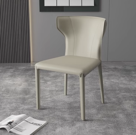 New Italian saddle leather backrest dining chair (light gray) (size: 44*44*83.5CM)