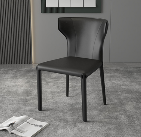 New Italian saddle leather dining chair (black) (size: 44*44*83.5CM)