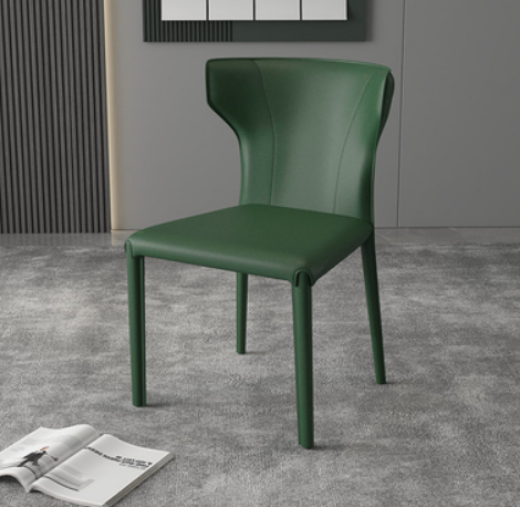 New Italian saddle leather backrest dining chair (dark green) (size: 44*44*83.5CM)