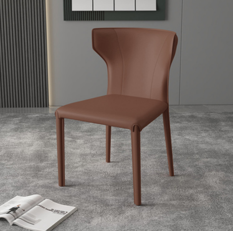 New Italian Saddle Leather Backrest Dining Chair (Dark Brown) (Size: 44*44*83.5CM)