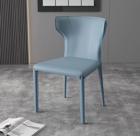 New Italian Saddle Leather Backrest Dining Chair (Light Blue) (Size: 44*44*83.5CM)
