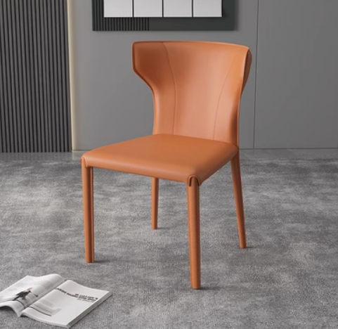 New Italian Saddle Leather Backrest Dining Chair (Dark Orange) (Size: 44*44*83.5CM)