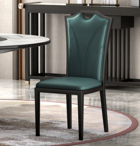 New Chinese style light luxury iron high back dining chair (L type * green leather) (size: 44*52*103CM)