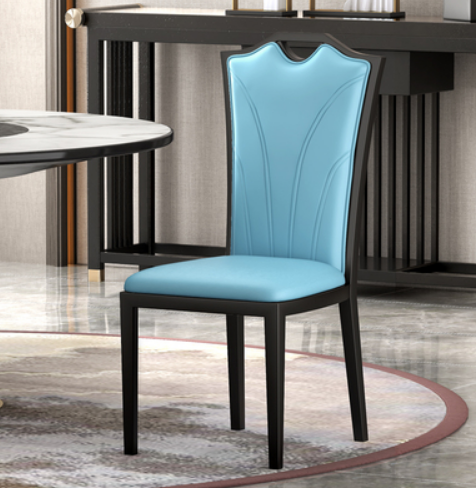 New Chinese style light luxury iron high back dining chair (L type * blue leather) (size: 44*52*103CM)
