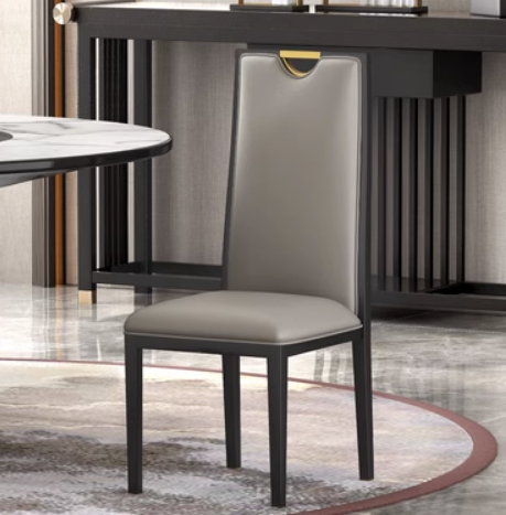New Chinese style light luxury iron high back dining chair (M type* gray leather) (size: 45*52*108CM)