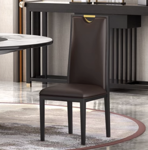 New Chinese style light luxury iron high back dining chair (M type * coffee color leather) (size: 45*52*108CM)