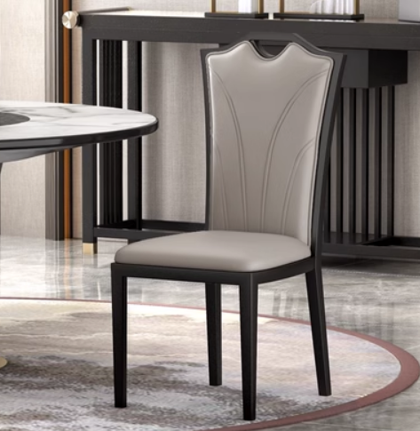 New Chinese style light luxury iron high back dining chair (L type * gray leather) (size: 44*52*103CM)