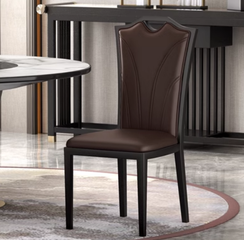 New Chinese style light luxury iron high back dining chair (L type * coffee color leather) (size: 44*52*103CM)