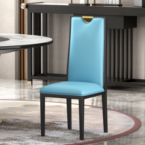 New Chinese style light luxury iron high back dining chair (M type * blue leather) (size: 45*52*108CM)
