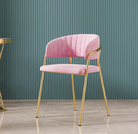 New light luxury, simple and fashionable backrest dining chair (01 model * pink velvet * titanium plated chair frame) (size: 45*45*78*47CM)