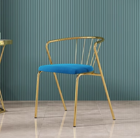 New light luxury, simple and fashionable backrest dining chair (03 model * blue velvet * titanium plated chair frame) (size: 40*40*72*46CM)