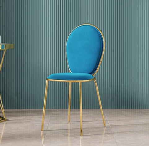 New light luxury, simple and fashionable backrest dining chair (02 model * blue velvet * titanium plated chair frame) (size: 43*40*91*45CM)