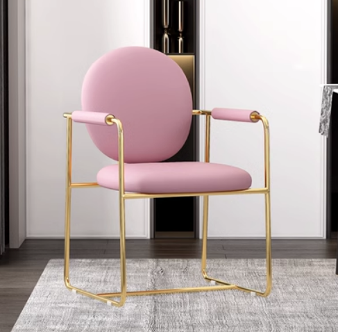 Hot selling Italian light luxury gold-plated backrest dining chair (pink leather * titanium-plated chair frame) (size: 56*83CM)