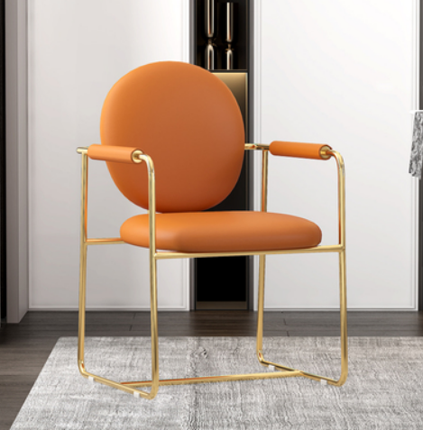 Hot selling Italian light luxury gold-plated backrest dining chair (orange leather*titanium-plated chair frame) (size: 56*83CM)