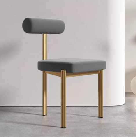 Hot selling light luxury triangular gold-plated backrest dining chair (grey velvet*gold frame) (size: 45*45*78CM)