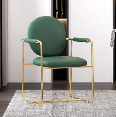 Hot selling Italian light luxury gold-plated backrest dining chair (green leather * titanium-plated chair frame) (size: 56*83CM)