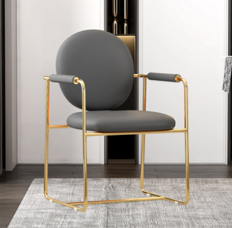 Hot selling Italian light luxury gold-plated backrest dining chair (gray leather*titanium-plated chair frame) (size: 56*83CM)