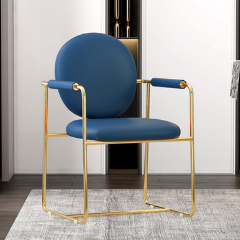 Hot selling Italian light luxury gold-plated backrest dining chair (blue leather*titanium-plated chair frame) (size: 56*83CM)