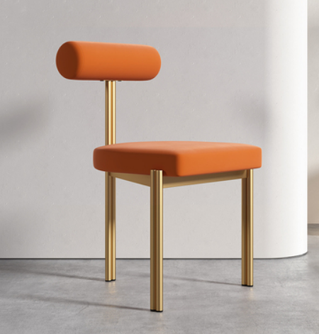 Hot selling light luxury triangular gold-plated backrest dining chair (orange velvet*gold frame) (size: 45*45*78CM)