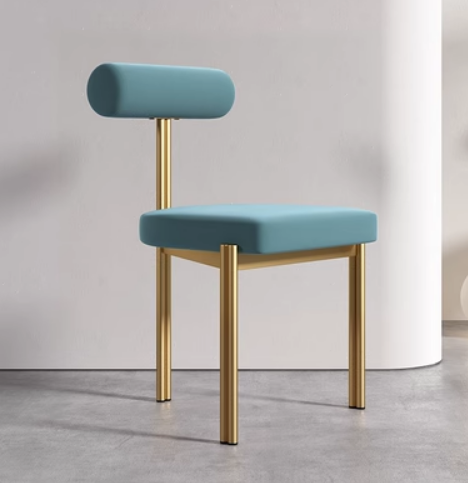 Hot selling light luxury triangular gold-plated backrest dining chair (aqua velvet*gold frame) (size: 45*45*78CM)