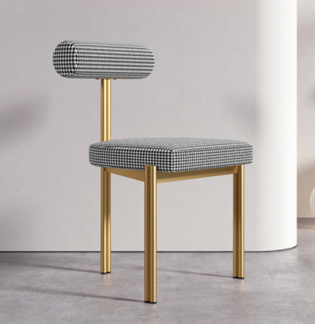 Hot selling light luxury triangular gold-plated backrest dining chair (houndstooth*gold frame) (size: 45*45*78CM)