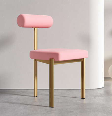 Hot selling light luxury triangular gold-plated backrest dining chair (pink velvet*gold frame) (size: 45*45*78CM)