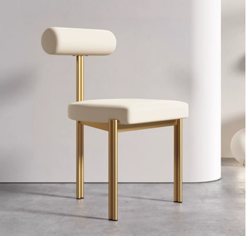 Hot selling light luxury triangular gold-plated backrest dining chair (white velvet*gold frame) (size: 45*45*78CM)