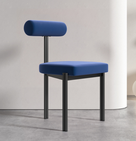 Hot selling light luxury simple triangle backrest dining chair (sapphire blue velvet * black frame) (size: 45*45*78CM)