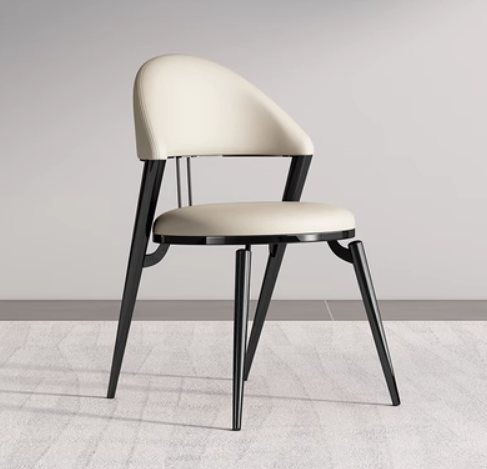 Hot selling Italian light luxury simple backrest dining chair (beige*black titanium frame*Napa leather) (size: 49*53*81CM)