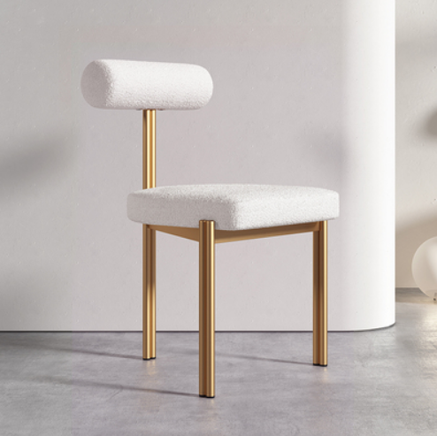 Hot selling light luxury simple triangle backrest dining chair (white lamb velvet*gold frame) (size: 45*45*78CM)
