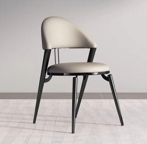 Hot selling Italian light luxury simple backrest dining chair (light gray*black titanium frame*Napa leather) (size: 49*53*81CM)