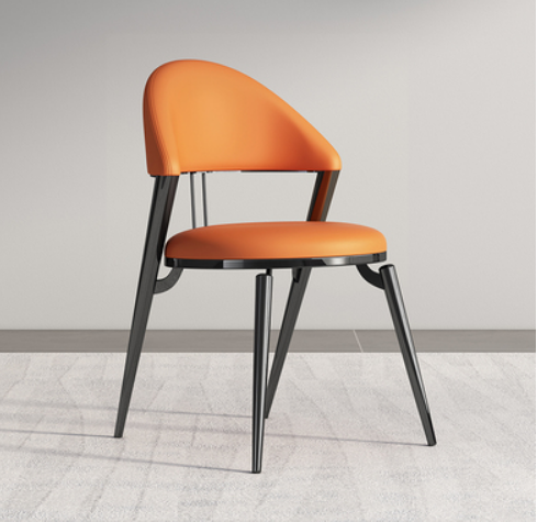 Hot selling Italian light luxury simple backrest dining chair (orange*black titanium frame*Napa leather) (size: 49*53*81CM)