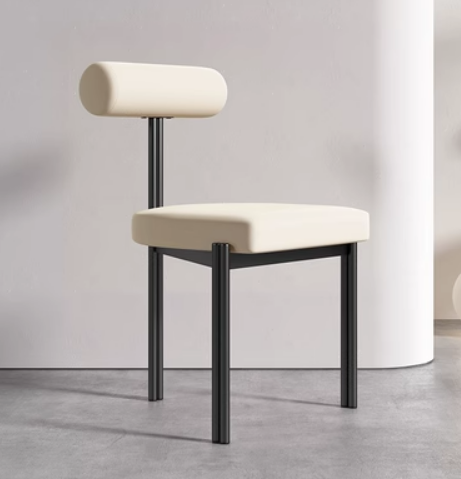 Hot selling light luxury simple triangle backrest dining chair (white velvet * black frame) (size: 45*45*78CM)