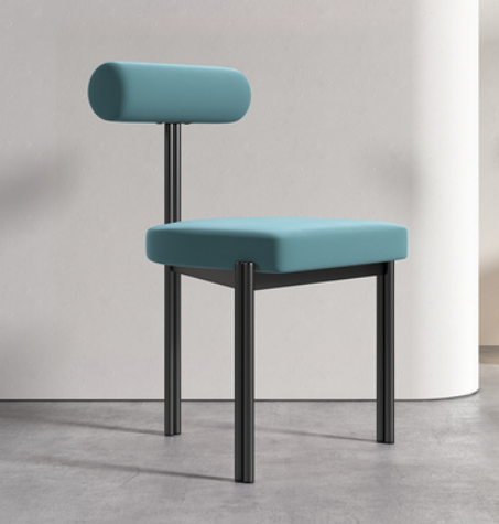 Hot selling light luxury simple triangle backrest dining chair (aqua velvet * black frame) (size: 45*45*78CM)