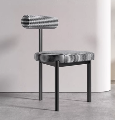 Hot selling light luxury simple triangle backrest dining chair (houndstooth * black frame) (size: 45*45*78CM)