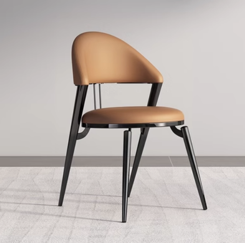 Hot selling Italian light luxury simple backrest dining chair (dark orange * black titanium frame * Napa leather) (size: 49*53*81CM)