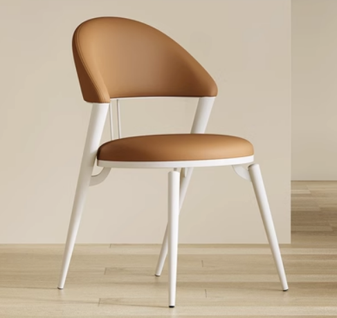 Hot selling Italian light luxury simple backrest dining chair (dark orange * white legs * Napa leather) (size: 49*53*81CM)