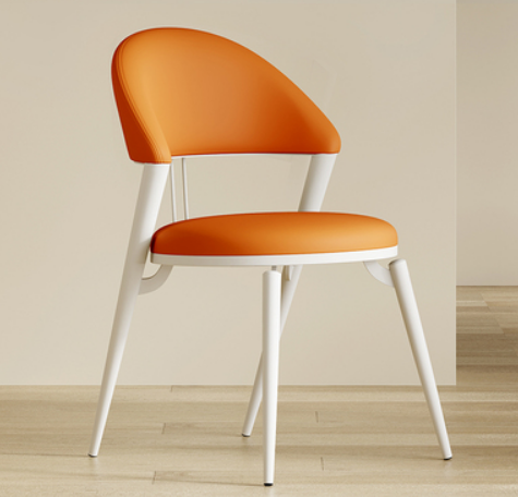 Hot selling Italian light luxury simple backrest dining chair (orange*white legs*Napa leather) (size: 49*53*81CM)