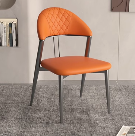 Hot selling Italian light luxury simple backrest dining chair (orange*black titanium frame) (size: 49*53*81CM)