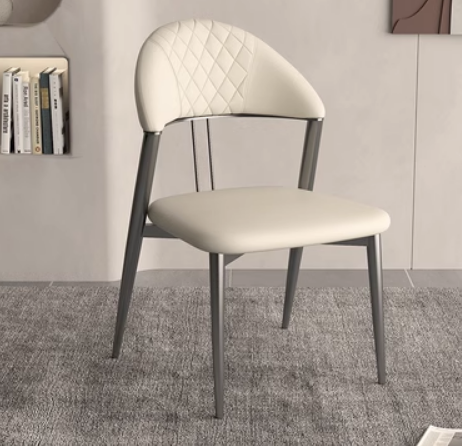Hot selling Italian light luxury simple backrest dining chair (white*black titanium frame) (size: 49*53*81CM)
