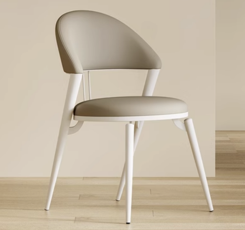 Hot selling Italian light luxury simple backrest dining chair (grey*white legs*Napa leather) (size: 49*53*81CM)